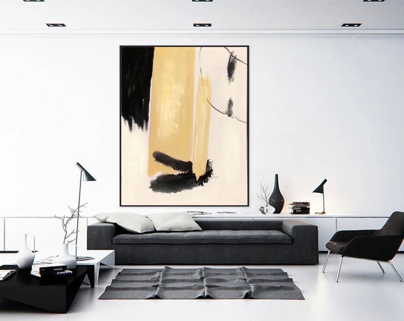 Modern Original Handmade Beige White Black Abstract Canvas Artwork B064G